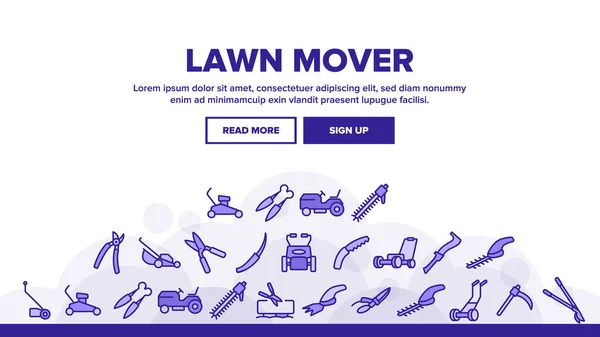 Lawn Mover Landing Web Page Header Banner Template Vector. Garden Scissors And Electronic Device For Cutting, Lawn Mover And Manual Cutter Illustrations — Stock Illustration Lawn Mover Landing Web Page Header Banner Template Vector Garden Stock Vector