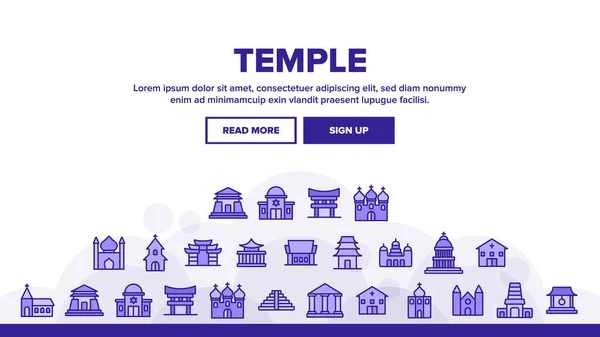 Temple Architecture Building Landing Web Page Header Banner Template Vector — Stockový vektor