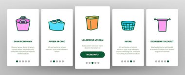 Çamaşır Hamper Basket Bindirme Simgeleri Vektörü Ayarla. Kirli Giysiler, Konteynır ve Paket Tekstil Depolama Resimleri İçin Çamaşır ve Çanta