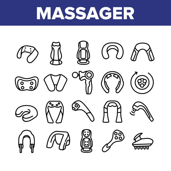 Schultermassager Kollektion Icons Set Vektor Körper Und Fußmassagergeräte Zur Entspannung — Stockvektor