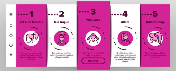 Hair Scrunchies Bands Onboarding Icons Set Vector. Hair Scrunches Headband Fabric Elastic Accessory Decorated Bow And Flower Illustrations