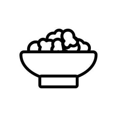 Bir kase patlamış mısır ikonu vektörü. Bir kase patlamış mısır tabelası. izole edilmiş sınır sembolü çizimi