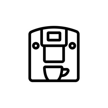Kahve makinesi ve sütlü kahve ikonu vektörü. Kahve makinesinde kahve fincanı işareti var. izole edilmiş sınır sembolü çizimi