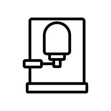 Filtre tutucu ikon vektörlü kahve makinesi. Filtre tutacağı işareti olan kahve makinesi. izole edilmiş sınır sembolü çizimi