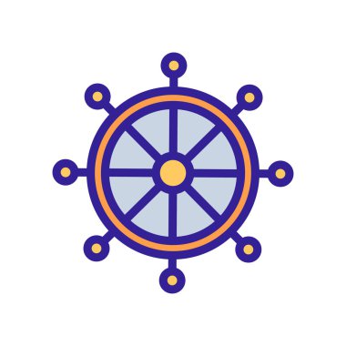 Dharma tekerleği ikon vektörü. Dharma tekerlek işareti. renk sembolü çizimi