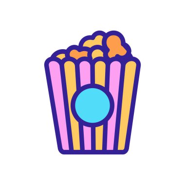 Sinema patlamış mısırı paket ikon vektöründe. Sinema patlamış mısırı paket işaretinde. renk sembolü çizimi