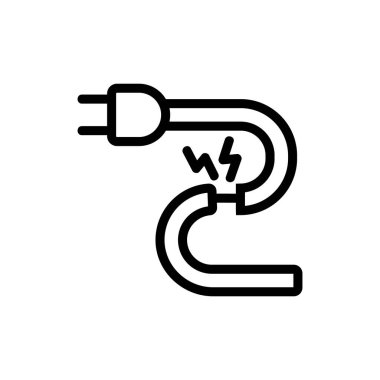 Elektrik kablosu ikon vektöründe bozulma. Elektrik kordonu tabelasında arıza. izole edilmiş sınır sembolü çizimi