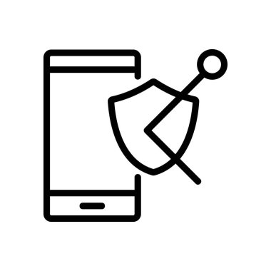 Telefon antivirüsü simge vektörüne sahiptir. Telefon antivirüsünde işaret var. izole edilmiş sınır sembolü çizimi