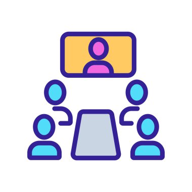 Seminerin ana konuşmacısı ve öğrencilerin ikon vektörü. Seminerin ana konuşmacısı ve öğrencilerin imzası. renk sembolü çizimi