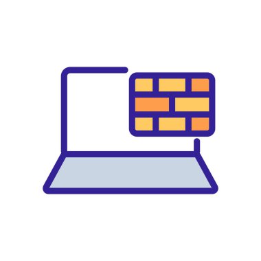 Dizüstü bilgisayar ikon vektöründe tuğla duvar inşa etmek. Laptop işaretli tuğla duvar. renk sembolü çizimi