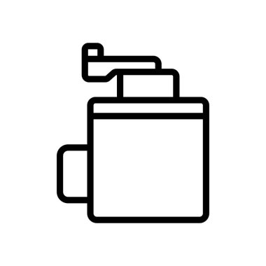 Dikey saplı et öğütücü görüntüsü. Dikey saplı kıyma makinesi manzarası. izole edilmiş sınır sembolü çizimi