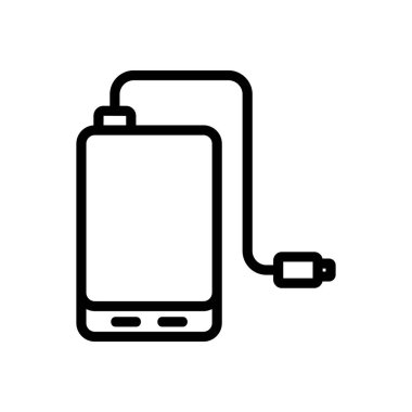 USB kablo ikon vektörü ile taşınabilir şarj. USB kablo işaretli taşınabilir şarj. izole edilmiş sınır sembolü çizimi