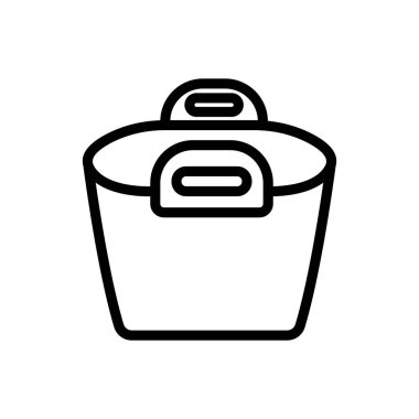Plastik tutucu ikon vektörlü ev sepeti. Plastik tutacağı olan ev sepeti kasesi. izole edilmiş sınır sembolü çizimi