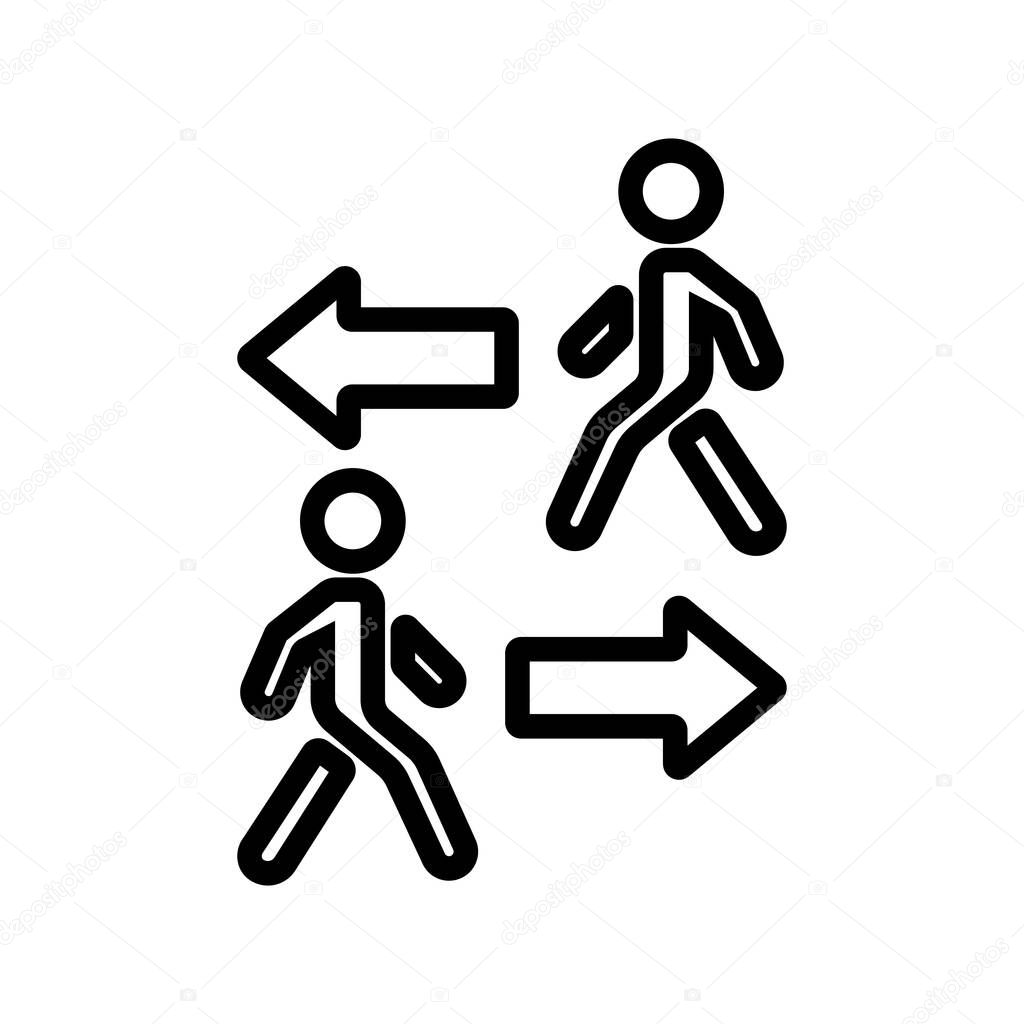 going in opposite directions walking people icon vector. going in opposite directions walking people sign. isolated contour symbol illustration