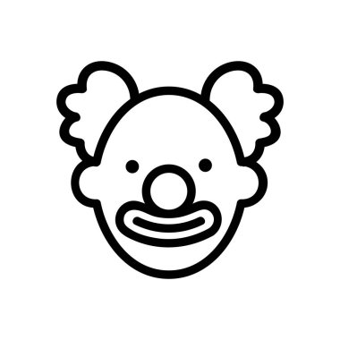 Daire içine alınmış dudakları ve saç şekilli ikon vektörü olan bir palyaço. Yuvarlak dudaklı ve kıvırcık saçlı bir palyaço. izole edilmiş sınır sembolü çizimi