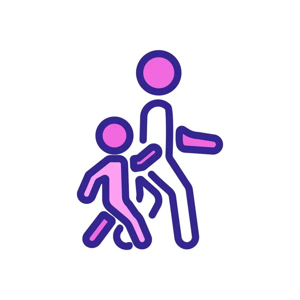 带婴儿图标向量的步行父母 带着婴儿标志走路的父母 彩色符号图解 — 图库矢量图片