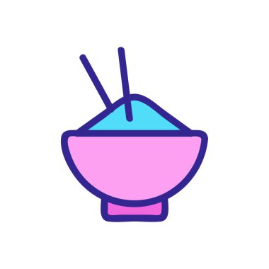 Çin yemek çubuğu ikon vektörlü bir tabak pirinç. Çin yemek çubuğu işaretli bir tabak pirinç. renk sembolü çizimi