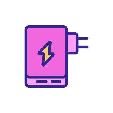 Priz simge vektörü için prizli güç bankası. Prizi çıkış işareti olan bir elektrik bankası. renk sembolü çizimi