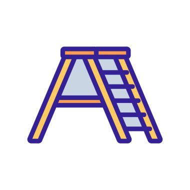 Üst kattaki büyük platform ikon vektörlü geniş merdiven. Geniş merdiven, büyük platform tabelası var. renk sembolü çizimi