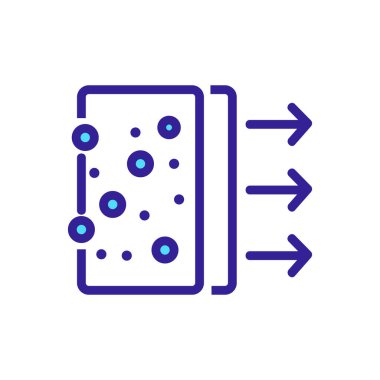 Hava çıkışını filtre kalıpları simgesi vektöründen geçirin. Hava çıkışı filtre levhalarından geçiyor. renk sembolü çizimi