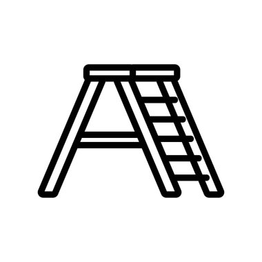 Üst kattaki büyük platform ikon vektörlü geniş merdiven. Geniş merdiven, büyük platform tabelası var. izole edilmiş sınır sembolü çizimi