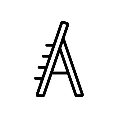 Yan görünüm ikon vektörlü tek taraflı merdiven. Tek taraflı merdiven ve destek levhası. izole edilmiş sınır sembolü çizimi