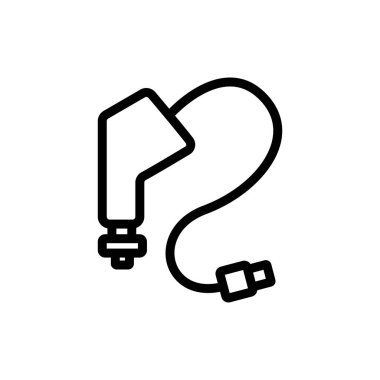 Tel ikon vektörüyle yüklenen elektrikli tren. Elektrikli tren, kablo levhasıyla şarj oluyor. izole edilmiş sınır sembolü çizimi