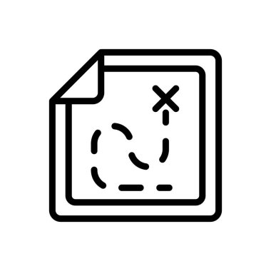 Hazine ikon vektörünün haritası. Hazine işaretine giden yol haritası. izole edilmiş sınır sembolü çizimi