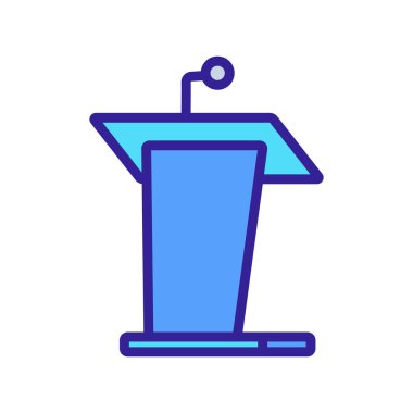 Duyuru simgesi vektörü için mikrofonlu platform. Duyuru imzası için mikrofonlu platform. renk sembolü çizimi