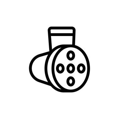 Yönlendirilmiş tiyatro ışığı ikonu vektörü aydınlatılıyor. Sinema lambası işaretini aydınlatıyor. izole edilmiş sınır sembolü çizimi