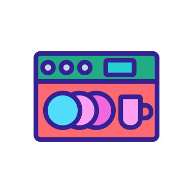 Bulaşık makinesi ikon vektörlü tabaklar. Tabaklarda bulaşık makinesi işareti var. renk sembolü çizimi