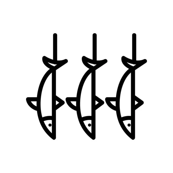 Ryby Chycené Zavěšení Ikony Vektorový Obrys Ilustrace — Stockový vektor