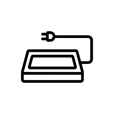 Elektrikli ısıtmalı köpek bakıcısı ikon vektörü. Elektrikli ısıtmalı köpek bakıcısı tabelası. izole edilmiş sınır sembolü çizimi