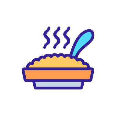 Kaşık ikon vektörlü sıcak yulaf lapası dolu bir tabak. Bir tabak dolusu sıcak yulaf lapası ve kaşık işareti. renk sembolü çizimi