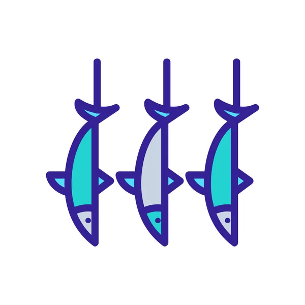 Fisch Gefangen Hängende Symbol Vektor Umriss Illustration — Stockvektor