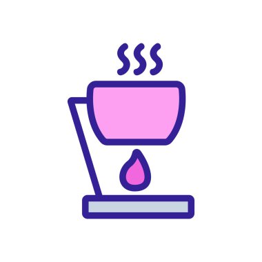 Yanan mum ikon vektörlü fondü kasesi. Yanan mum işaretli fondü kasesi. renk sembolü çizimi