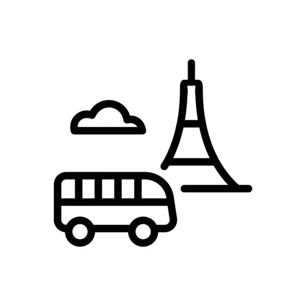 Touristenbus Und Ikonenvektor Des Eiffelturms Touristenbus Und Eiffelturm Schild Isolierte — Stockvektor