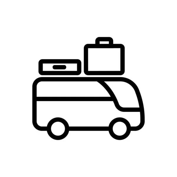 スーツケースのアイコンが付いた観光バス スーツケースサイン付きの観光バス 孤立した輪郭記号図 — ストックベクタ