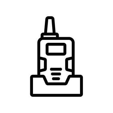 Holder ikon vektörüyle telsiz bağlantısı. Elinde tutucu işareti olan bir telsiz. izole edilmiş sınır sembolü çizimi