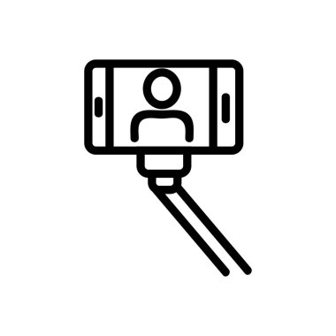 Telefon ikon vektöründe insan selfie 'si gösteriliyor. İnsan selfie 'sini telefon sinyalinde gösteriyor. izole edilmiş sınır sembolü çizimi