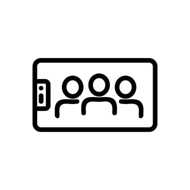 grup selfie ikon vektörü. Grup selfie işareti. izole edilmiş sınır sembolü çizimi