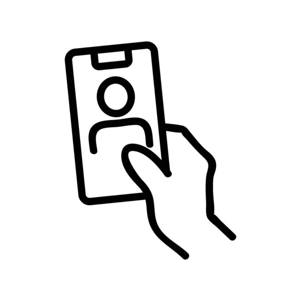 携帯のアイコンベクトルにセルフィーを表示 サインでセルフィーを見て 孤立した輪郭記号図 — ストックベクタ