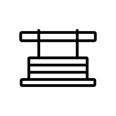 Tahta asılmış bank ön görüş ikonu vektörü. Ahşap tezgah önü tabelası. izole edilmiş sınır sembolü çizimi