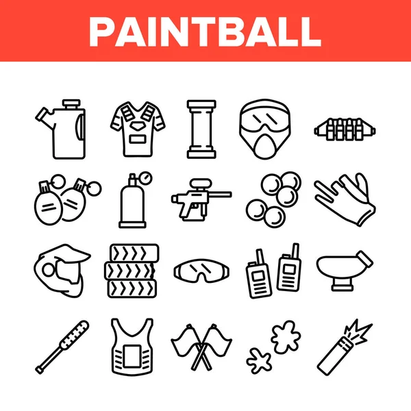 Paintball Game Tool Verzameling Pictogrammen Set Vector Paintball Sport Equipment — Stockvector