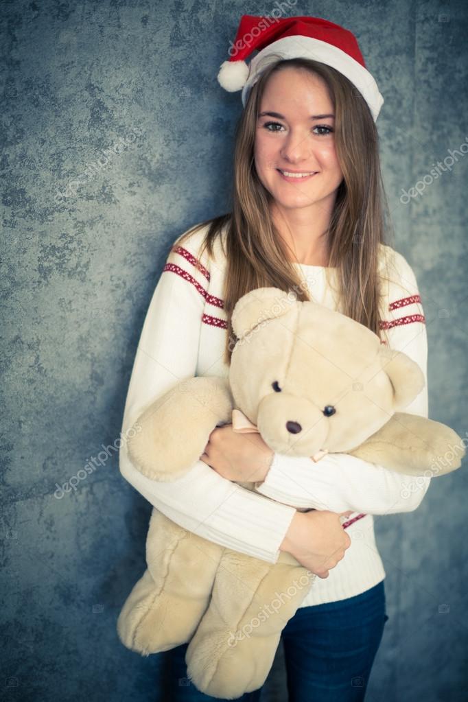 cute girl with teddy
