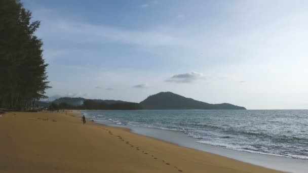 Homme méconnaissable marchant le long de la plage 