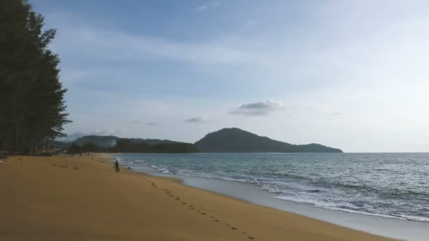 Homme méconnaissable marchant le long de la plage — Video