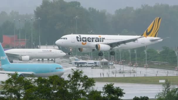 Boeing 767-300 di Ikar Airlines rimane prima della pista in coda — Video Stock