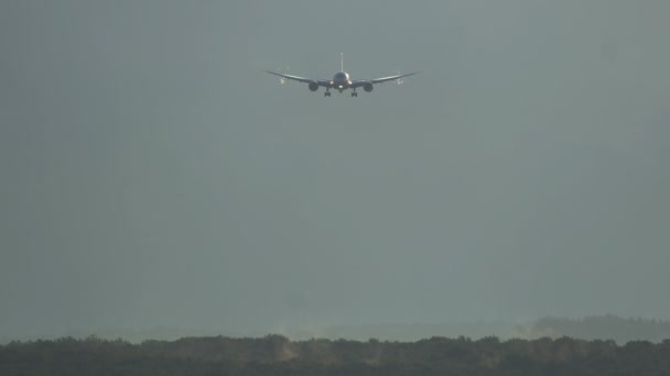 Літак з двома двигунами приземлився рано вранці — стокове відео