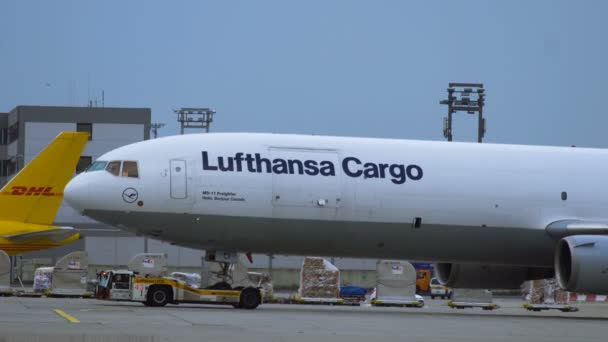 Lufthansa Cargo McDonnell Douglas MD-11 in taxi attraverso il teminal cargo — Video Stock